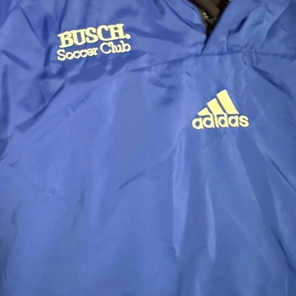 Adidas Busch Soccer‎ Club Reversible Jacket Mens Blue Windbreaker Black Fleece L